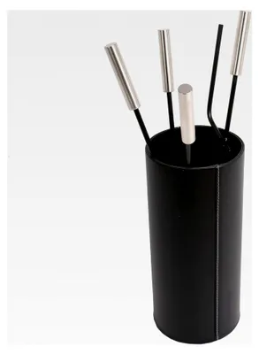 Produktbild von Kaminbesteck Ofenset Kamingarnitur Leder Schwarz 4-teilig
