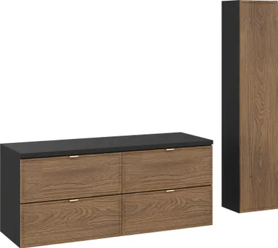 Zdjęcie produktu dla Szafka Łazienkowa 120 Cm Dąb Casella Z Czarnym Blatem I Słupkiem