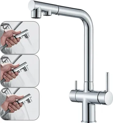Produktbild von Gefilterte Küchenarmatur, Dual-Handle, Ausziehbare Sprühdüse, Chrom