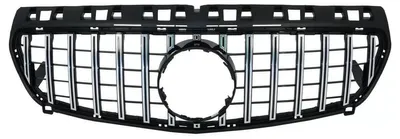 Image de Calandre pour Mercedes Classe A W176, modèles de 2012 à 08/2015, A45, style Panamericana, noire avec éléments chromés.