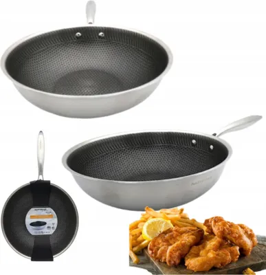 Image de Poêle à wok alvéolée en acier inoxydable (32 cm)