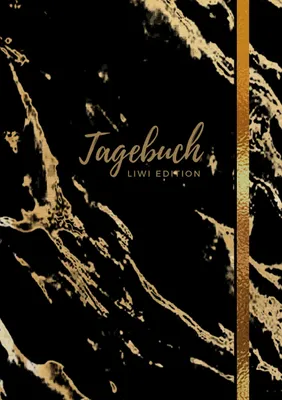 Produktbild von Tagebuch - A5 liniert - 100 Seiten 90g/m² - Soft Cover - Motiv "Marmor gold auf schwarz" -Papier