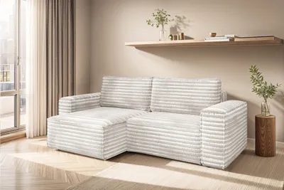 Produktbild von Ecksofa Schlafsofa MADLEN Stoff Velo Altweiß Ottomane Links