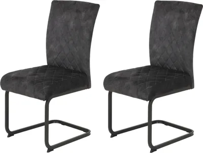 Produktbild von Hela Tische, 2er Set Freischwinger Stuhl RACHEL, Bezug Microfaser Samt Anthrazit Rauten, Vierkantgestell Grau, Komfortsitz Federkorb, 140kg belastbar