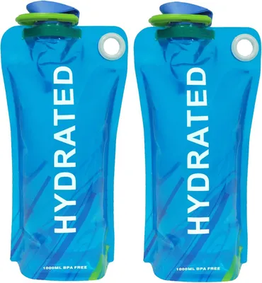 Imagen del producto de Botella plegable, de 1 litro, color azul, con mosquetón, ideal para actividades al aire libre