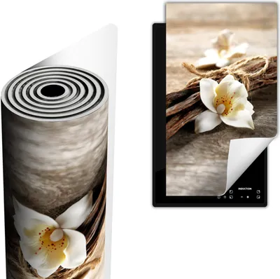 Produktbild von Herdabdeckplatte abdeckung Glaskeramikfeld abdeckplatte 30x52 cm Anti Rutsch Matte Aufrollbar, Blume Holz