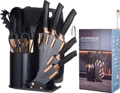 Produktbild von Küchenmesser Set, vielseitige Kochutensilien, Silikon Kochgeschirr, schwarz