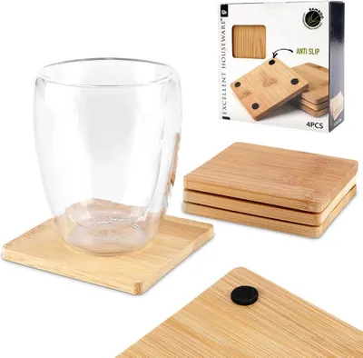 Produktbild von Becheruntersetzer Tassenuntersetzer Holzuntersetzer Tassenunterlagen Unterlage Untersetzer quadratisch 4er-Set