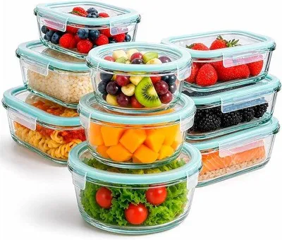 Produktbild von Famanu Glasbehälter Set, 18 Stück (9 Behälter + 9 Deckel) - luftdicht, spülmaschinenfest, BPA-frei
