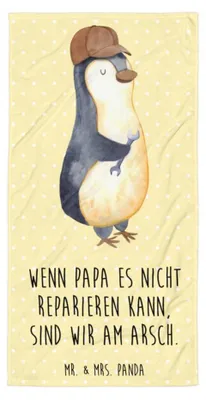 Produktbild von Mr. & Mrs. Panda Reisehandtuch Wenn Papa es nicht reparieren kann, sind wir am Arsch - Gelb Pastell - Geschenk, Pinguin, Duschtuch, Strandlaken, Vater, Vatertag, Handtuch