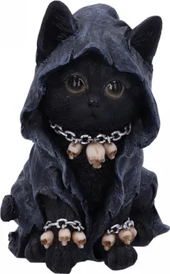 Produktbild von Grim Reaper Katze mit Totenkopf Ketten als Gothic Deko16cm