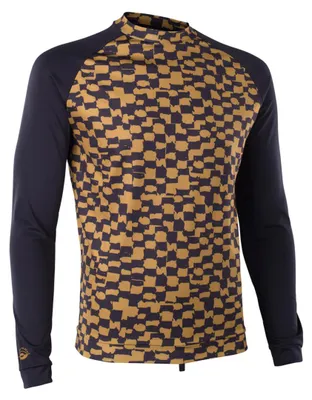 Zdjęcie produktu dla Koszulka z lycry ION Rashguard Maze LS dla mężczyzn, w kratkę i złota, rozmiar 52/L (pasuje do kombinezonów neoprenowych i pasów)