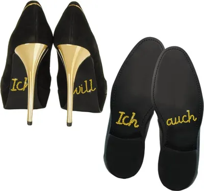 Produktbild von Oblique Unique Schuhsticker Set Brautpaar Hochzeit Ich will / Ich auch - gold