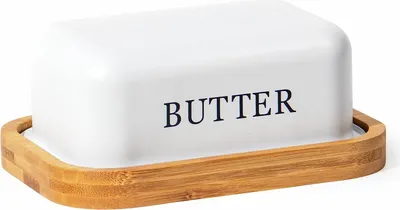 Produktbild von Theo&Cleo Butterdose , Butterglocke für 250 g Butter , Butter Dish aus Edelstahl , Butterschale mit Edlem & Nachhaltigem Bambusdeckel , Weiß