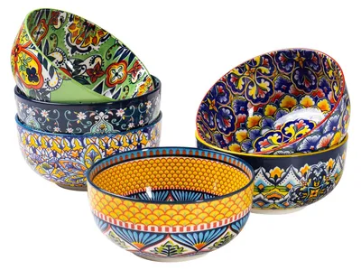 6 Porzellan-Frühstücksschalen, 825 ml, Bohème-Design, bunt