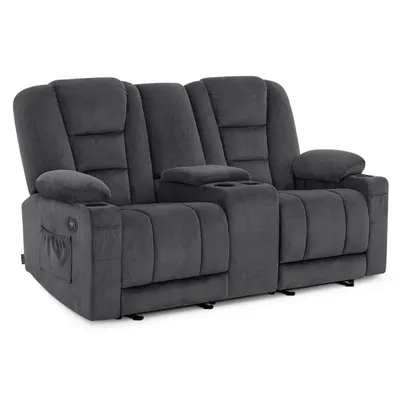 Produktbild von M MCombo Elektrisch 2 Sitzer Sofa mit Liegefunktion, 2er Relaxsofa mit Taste 150° Verstellbar, Kinosessel, Konsole, USB & Getränkehalter, 7009 (Grau)