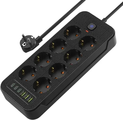 Obrázek produktu pro Zásuvková lišta s vypínačem - Více zásuvek - Pro připojení zařízení - 8 AC zásuvek, 3 USB porty, 3 Type-C porty - Kabel o délce 2 metry