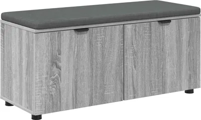 Image de vidaXL Banc de couloir avec coussin avec étagère Gris Sonoma 100 x 38 x 46 cm