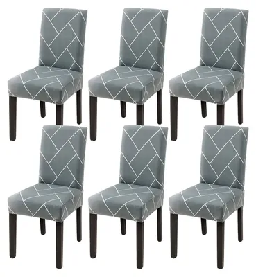 Produktbild von Set mit 6 elastischen Stuhlhussen für Esszimmerstühle, abnehmbare und waschbare Stuhlschoner, dekorative Stuhlhussen für Zuhause, Küche, Hotel, Restaurant, Bankett, Hochzeit, Party