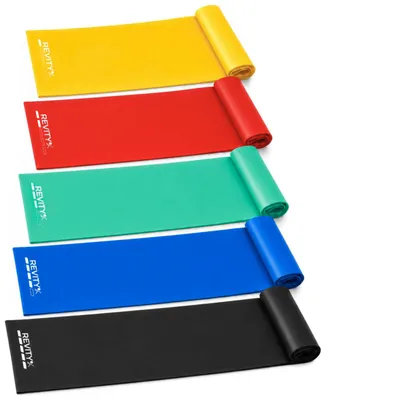 Produktbild von Pilates Widerstandsband 5er Set mit Zubehör und Trainingsplan, 5 Stück, 1–15 kg, KI-generiertes Bild