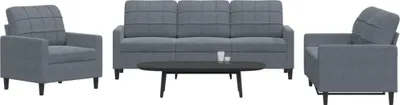 Produktbild von "im Angebot" 3-tlg. Sofagarnitur - Sofa-Set - Couchgarnitur - mit Kissen Dunkelgrau Samt - Klassische Sofas CC10878