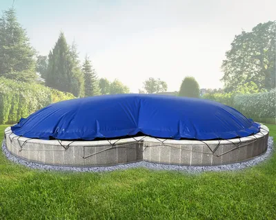 Produktbild von AirDeluxe® Aufblasbare achtform Poolabdeckung (Blau RAL5002, 8,55m x 5,00m) MIT elektr. Luftpumpe, Poolplane aus LKW Plane 680 g/m² (1360g/m²) - stabile Winter Abdeckung