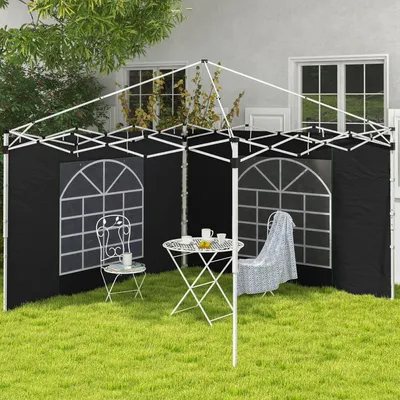 Produktbild von Pavillon Seitenwände 2er-Set Schwarz, Seitenteile mit Fenster Reißverschlusstür, Oxfordpolyester | 295x195 cm | für 3x3m & 3x6m Pavillon
