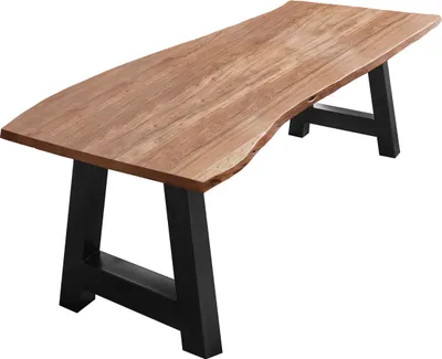 Produktbild von Esstisch Baumkante massiv Akazie Natur 220 x 100 A-Gestell schwarz ATHEN