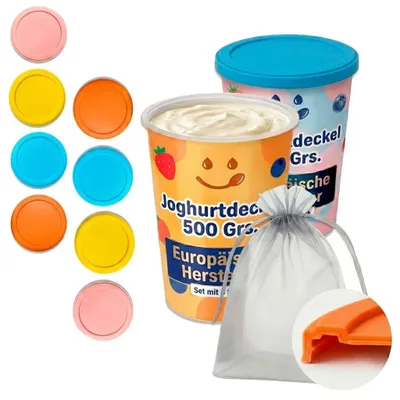 Yoghurtdeckel 500 g, wiederverwendbar, Silikon, 8 Stück