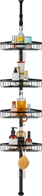 Productafbeelding van PolkaHome® Doucherek telescopisch hoekrek, zonder boren, 73-302 cm, Zwart