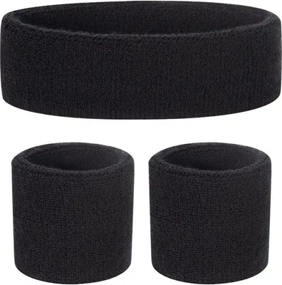 Immagine prodotto di Set di fasce assorbenti per bambini Unyqoos® – 1 fascia per la fronte + 2 fasce per i polsi, composto per l'80% da cotone, per il 12% da Spandex e per l'8% da nylon. La fascia per la fronte misura circa 6,3" x 2", le fasce per i polsi misurano circa 2,3" x 2,3". Adatto per bambini dai 2 agli 8 anni