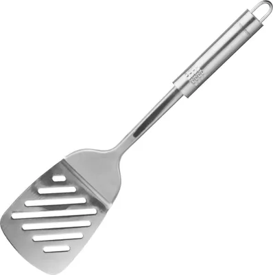 Produktbild von Fackelmann Schlitzwender 33 cm OVALGRIFF, praktischer Pfannenwender aus Edelstahl mit ergonomischem Griff, Küchenhelfer zum Kochen (Farbe: Silber)