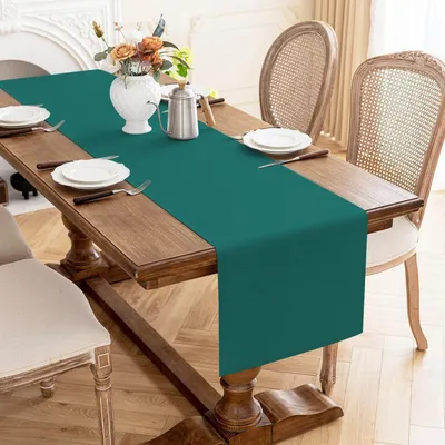 Produktbild von Tischläufer Blaugrün 40x180cm Leinen-Optik Polyester Abwaschbar Wasserabweisend Kratzfest