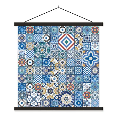 Produktbild von MuchoWow® Textilposter Muster - Blau - Formen 40x40 cm mit schwarzem Rahmen - Fotos