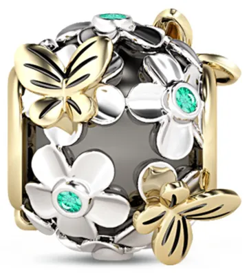 Produktbild von Gnoce Charm Blumen & Schmetterlinge BNCT55 Silber teilvergoldet