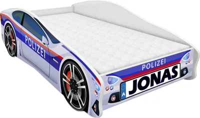 Obrázek produktu pro ACMA postel pro mládež dětská postel auto postel junior auta postel kompletní set s matrací, lamelovým roštem a ochranou proti vypadnutí 160x80 cm - policie -3 + NAME