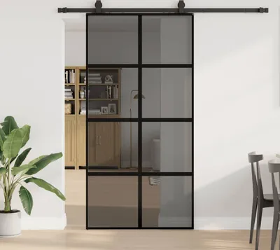 Produktbild von Schiebetür mit Beschlag Schwarz 102,5x205 cm Hartglas, Zimmertüren DesignMöbel