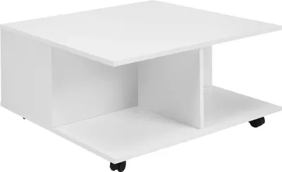 Produktbild von WOHNLING Design Couchtisch 70x70 cm Weiß Wohnzimmertisch mit 2 Schubladen Sofatisch mit Rollen Tisch mit 2 Fächern