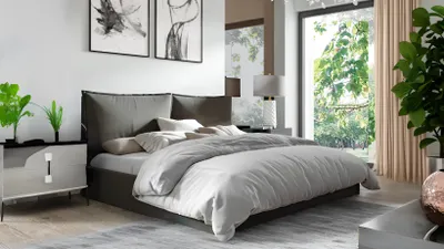 Immagine prodotto di Letto imbottito GUTTO 160x200 rete a doghe in metallo tessuto velluto grigio Velvett con rete e contenitore