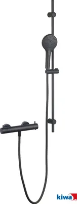 Produktbild von Duschset Brausebatterie Duscharmatur mit Thermostat und Brausestange mit Brausehalter, Handbrause & Brauseschlauch, schwarz matt