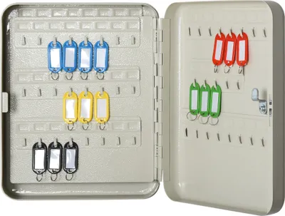 Zdjęcie produktu dla HOMCOM Szafka na klucze z 93 haczykami, zamykana stalowa szafka na klucze, z zapięciem, kremowa biel, 30 x 24 x 7,5 cm