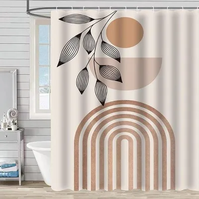 Produktbild von Unyqoos® Duschvorhang – Boho-Blattmuster, 180 x 180 cm, Polyester mit schimmelresistenter Beschichtung, inkl. 12 Haken
