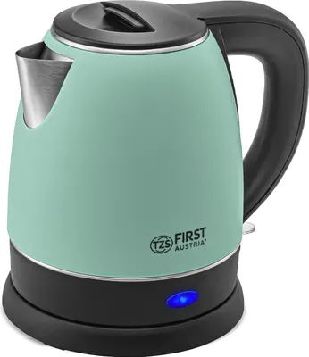 Produktbild von TZS First Austria Edelstahl Wasserkocher, grün-schwarz, 2200W | 1,2 Liter | Höhe 20cm | 360° Grad Abstellwinkel | integrierter Kalkfilter, Trockenkochschutz, kabellos
