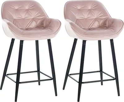 Produktbild von CLP 2er Set Barhocker Gibson Tresenstuhl gepolstert mit Fußstütze pink Material Samt