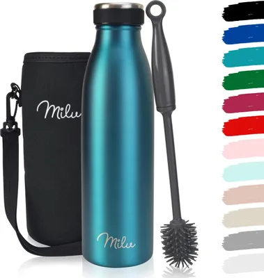 Produktbild von Milu Thermoflasche 500ml Isolierte Edelstahl Trinkflasche Thermoskanne Auslaufsichere Isolierflasche doppelwandig für heiße & kalte Getränke (Grün)