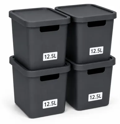 Produktbild von Plastard Aufbewahrungsbox mit Deckel 4er-Set 12,5 Liter in Anthrazit