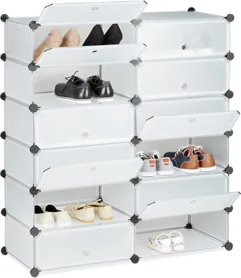 Immagine prodotto di Portascarpe - 12 scomparti - Sistema a scatto - Plastica - 108 x 94 x 37 cm - Armadio per scarpe - Grande scaffale - Trasparente