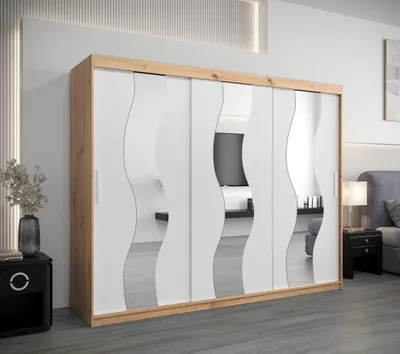 Produktbild von Schwebetürenschrank HEDVIKA – Breite 250 cm, Eiche Artisan / Weiß