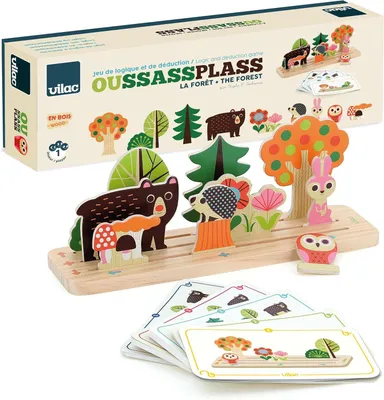 Productafbeelding van Oussassplass Het bos - Ingela P.Arrhenius - 9 stuks van hout + 60 speelkaarten met schaalbare moeilijkheidsniveaus - Houten kinderspel