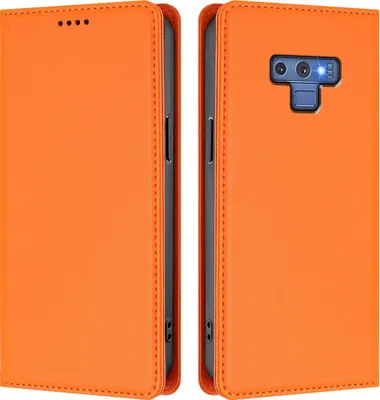 Image de Étui en cuir pour Samsung Galaxy Note 9, étui à rabat magnétique en cuirPolyuréthaneavec support, orange
